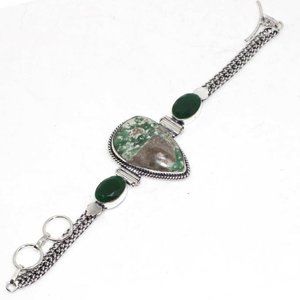 Variscite, onyx gemstone, 925 silver bracelet